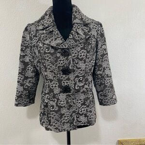 An Ren New York Elegant Black and White Floral Women's Jacket, Cotton Blend